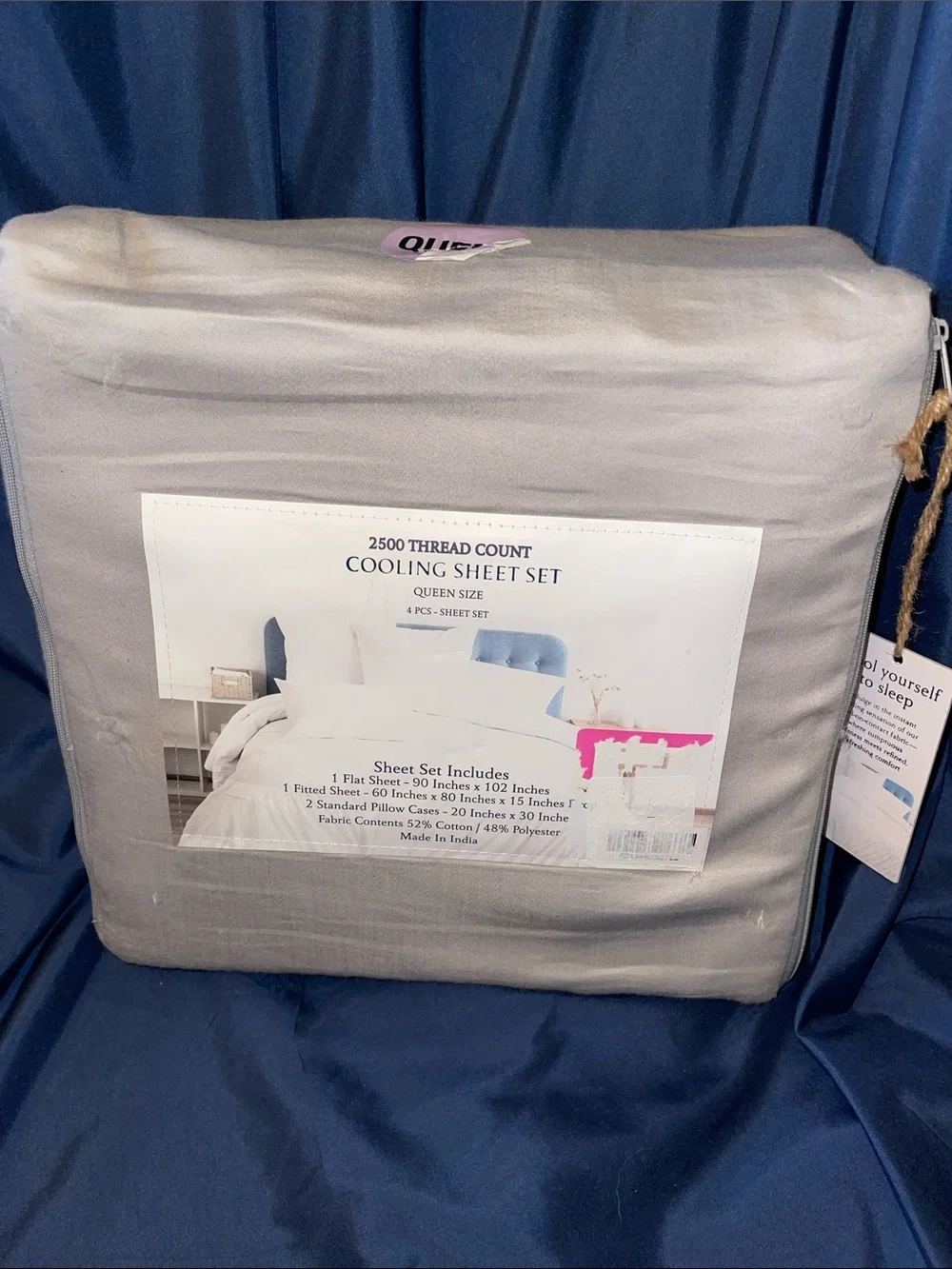 2500 Thread Count Cooling Sheet Set - Light Gray Queen Size